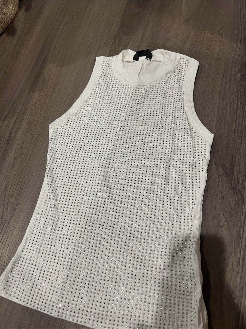 Sleeveless White Studded Knit Top - Elegant Sparkle